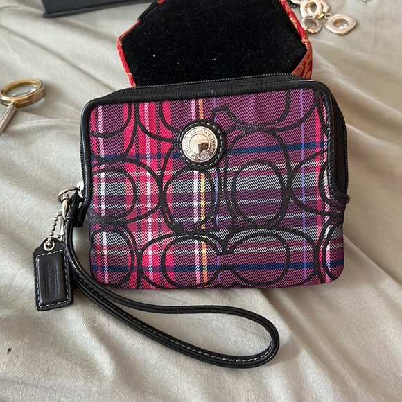 Coach Handbags - Coach Wristlet Burgundy And Pink Material